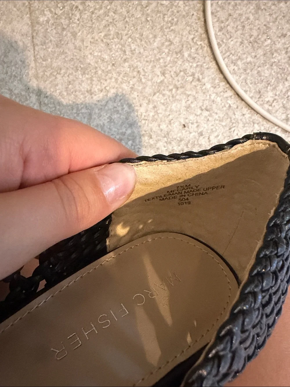Marc Fisher Viviane Black Woven Pointed Toe Block Heel Pumps Women's Size 7.5